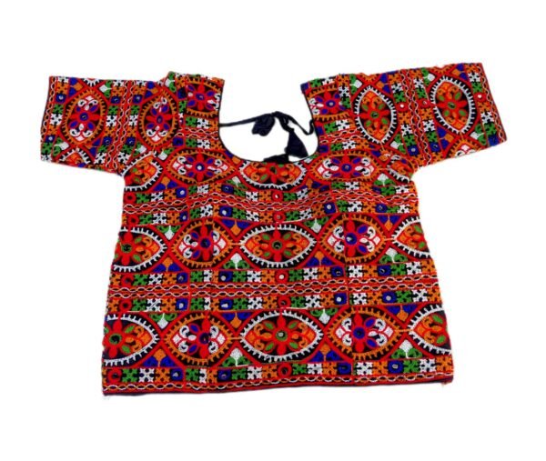 Fully Covered Gujarati Embroidery Long Blouse - Image 3