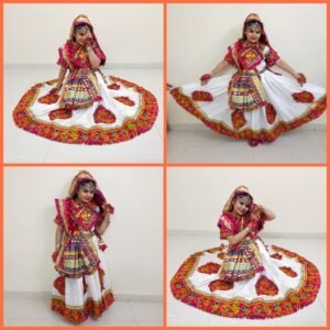 White Chanyacholi with Red Accent and Gujarati Border