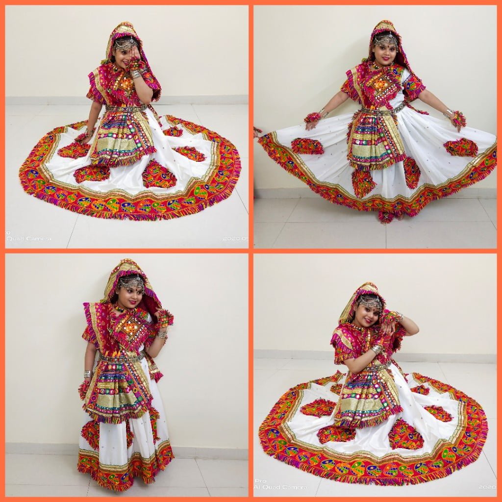 White Chanyacholi with Red Accent and Gujarati Border