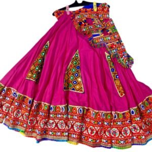 Pink Chanyacholi with Gujarati Border and Side Design