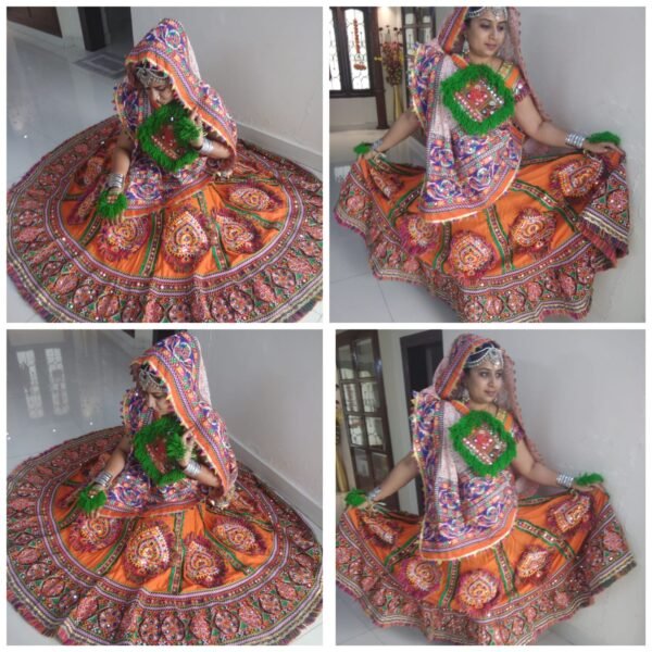 Orange Chanyacholi with White and Green Accent