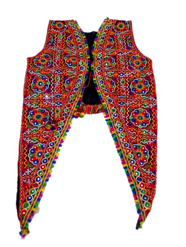Gujarati Embroidery Covered Long Sleeveless Coat - Image 3