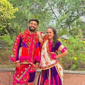 Purple Velvet Couple Outfit With Pink Accent