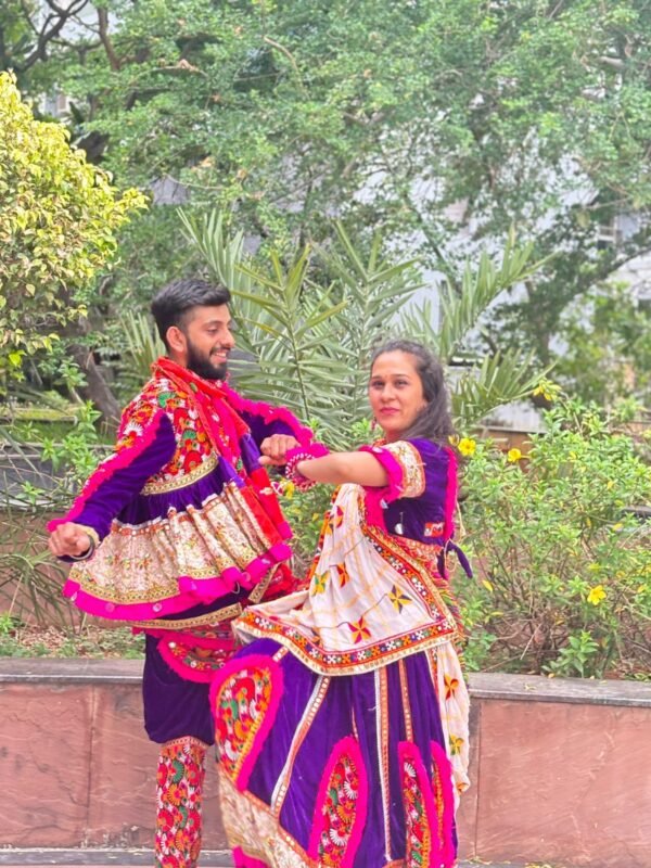 Purple Velvet Couple Outfit With Pink Accent - Image 2
