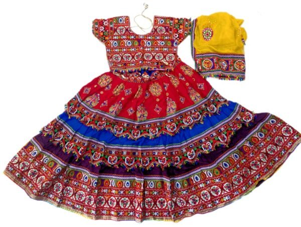 3 Layers Red Blue & Deep Purple Chanyacholi in Vibrant Colors: A Perfect Choice for Festive Occasions