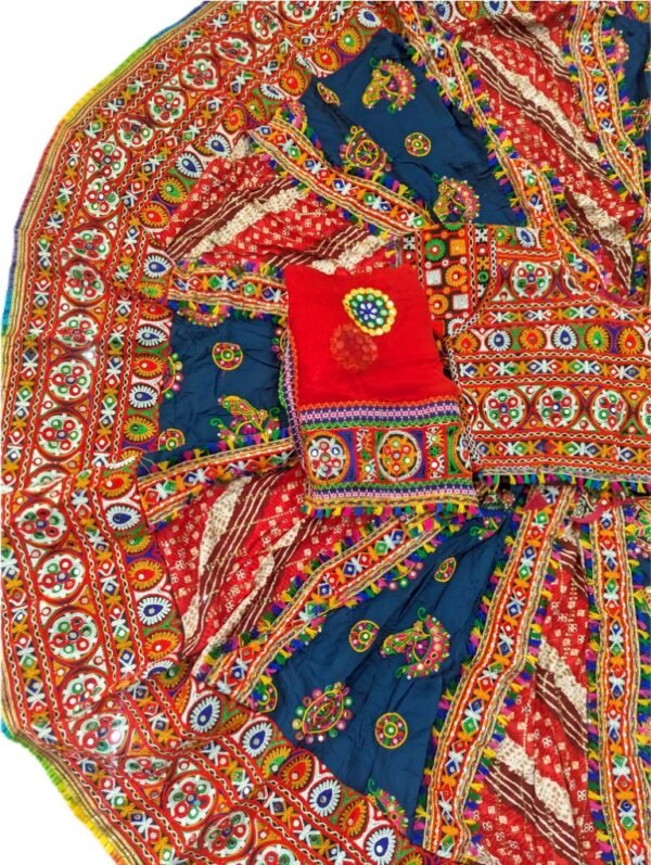 Navy Blue Bandhani Chaniya Choli with Gujarati Border - Image 2