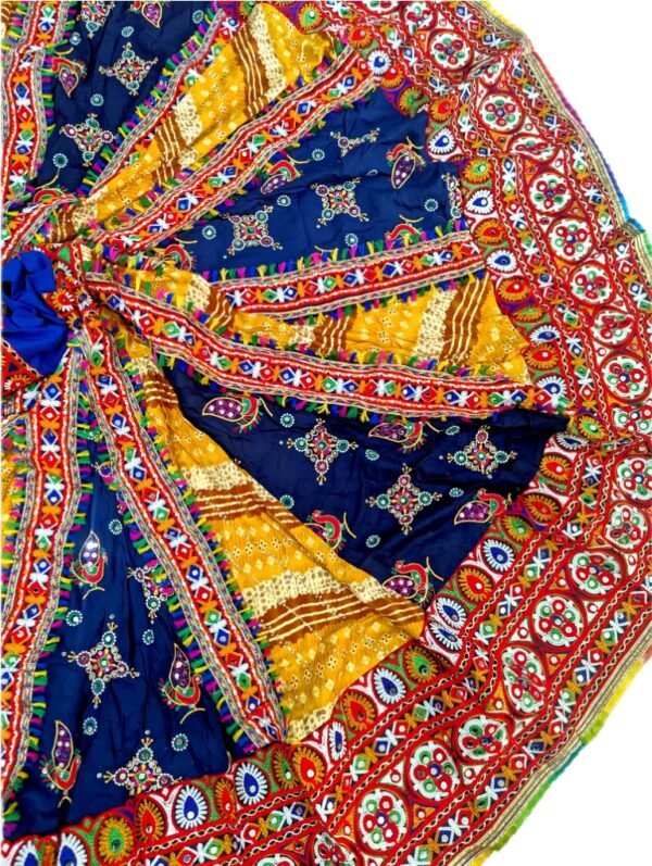 Yellow and Navy Blue Gujarati Chanyacholi with Customizable Dupatta Options - Image 2