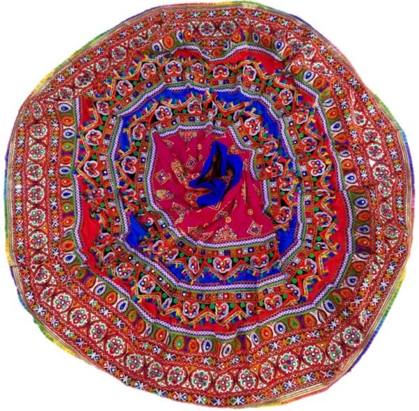 3 Layers Vibrant Pink, Blue, and Red Chanyacholi with Gujarati Border