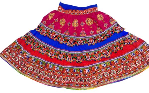 3 Layers Vibrant Pink, Blue, and Red Chanyacholi with Gujarati Border - Image 3