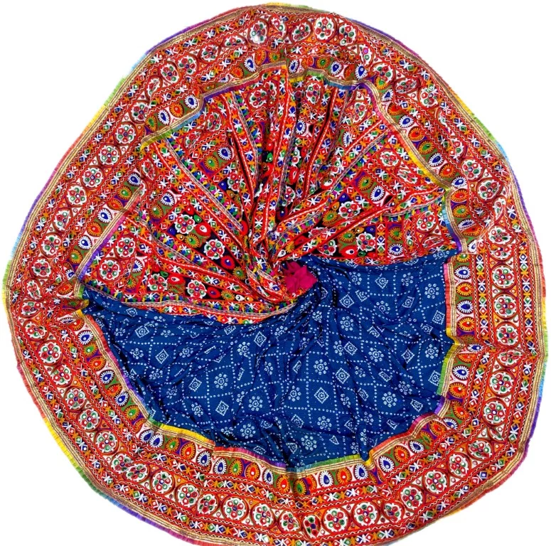 Ha;f Blue and Half Gujarati embroidery chanyacholi