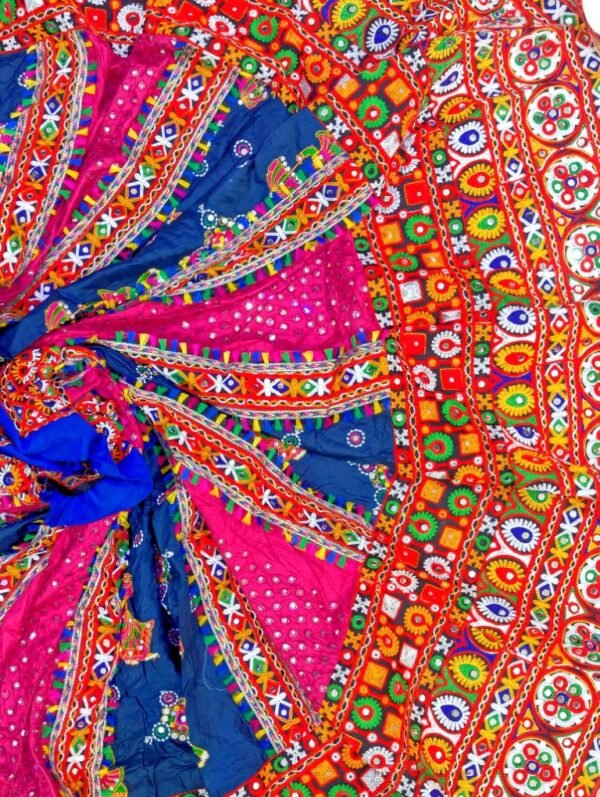Pink and Navy Blue Chanyacholi with Gujarati Border - Image 3