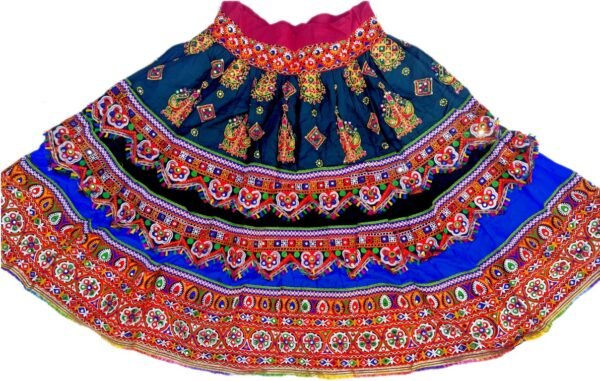 3 Layers Navy Blue, Black and Blue Chanyacholi with Gujarati Border - Image 3