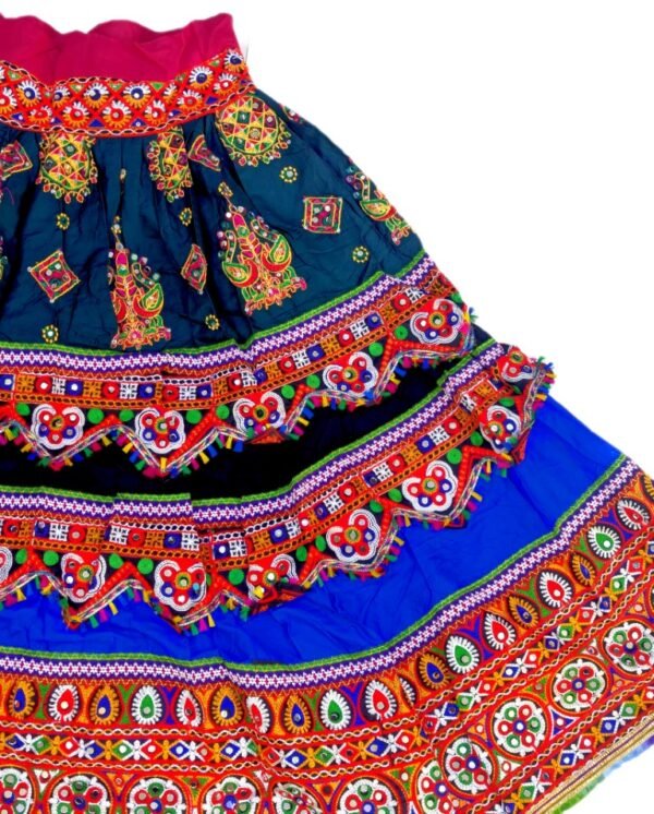 3 Layers Navy Blue, Black and Blue Chanyacholi with Gujarati Border - Image 4