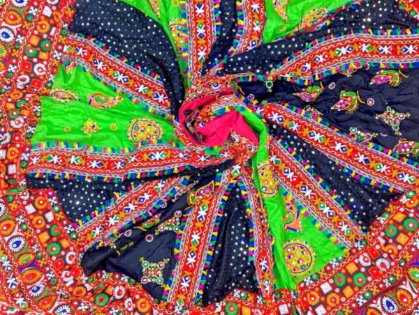 Black and Lime Green Chanyacholi with Gujarati Border - Image 2