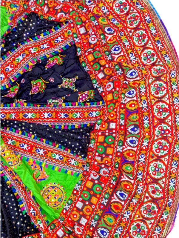 Black and Lime Green Chanyacholi with Gujarati Border - Image 3