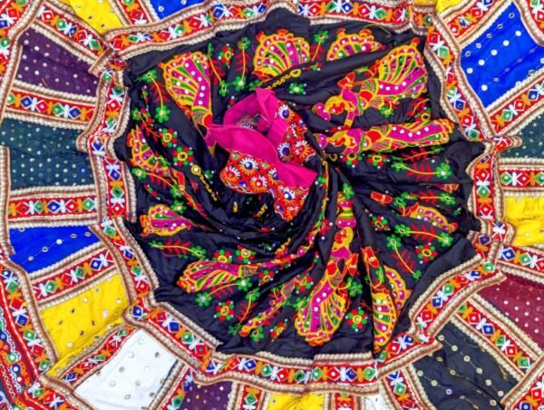 Black and Multi-Coloured Layered Gujarati Border with Dupatta - Image 2