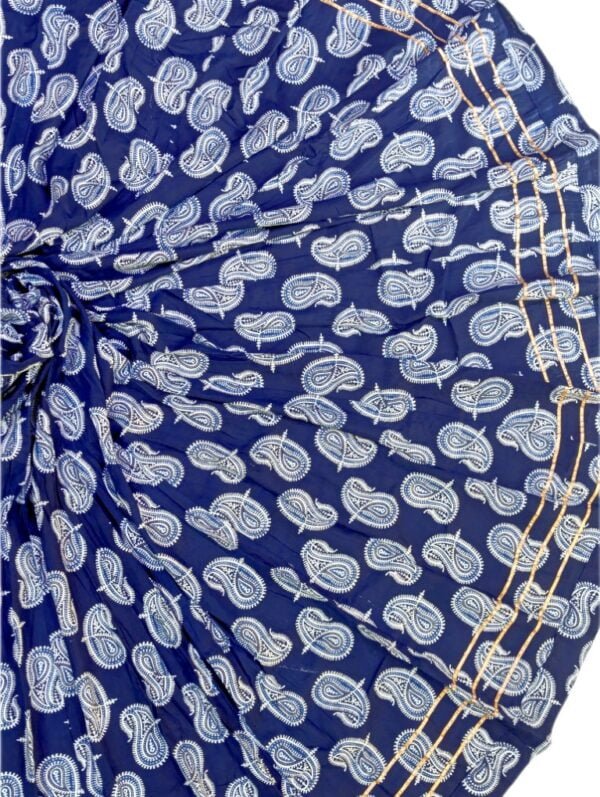 Dark Blue Lehenga with White Gujarati Print - Image 3