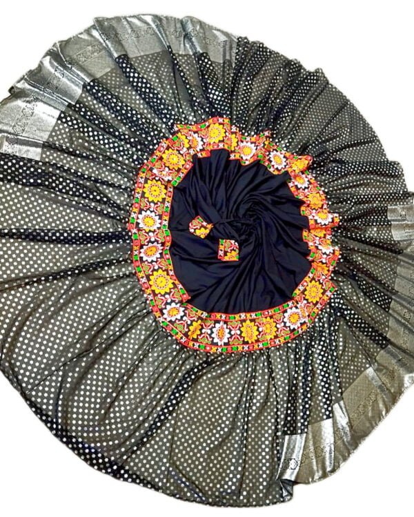 Stunning Black Lehenga with Gujarati Print and Embroidery Border