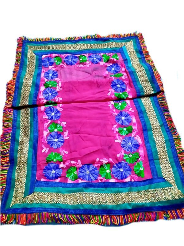 Dark Aqua Green/Purple/Pink Dupatta - Image 3