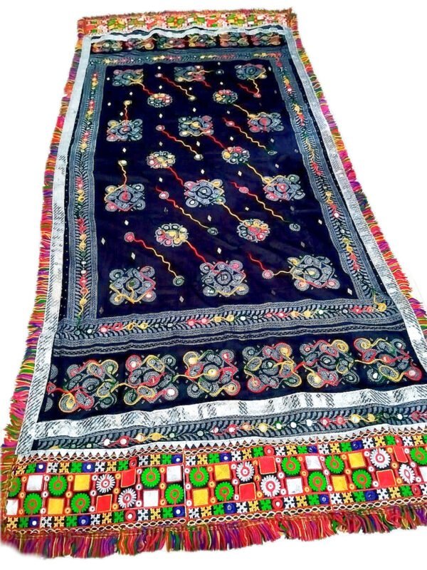 Black Dupattas with Classic Gujarati Embroidery Border