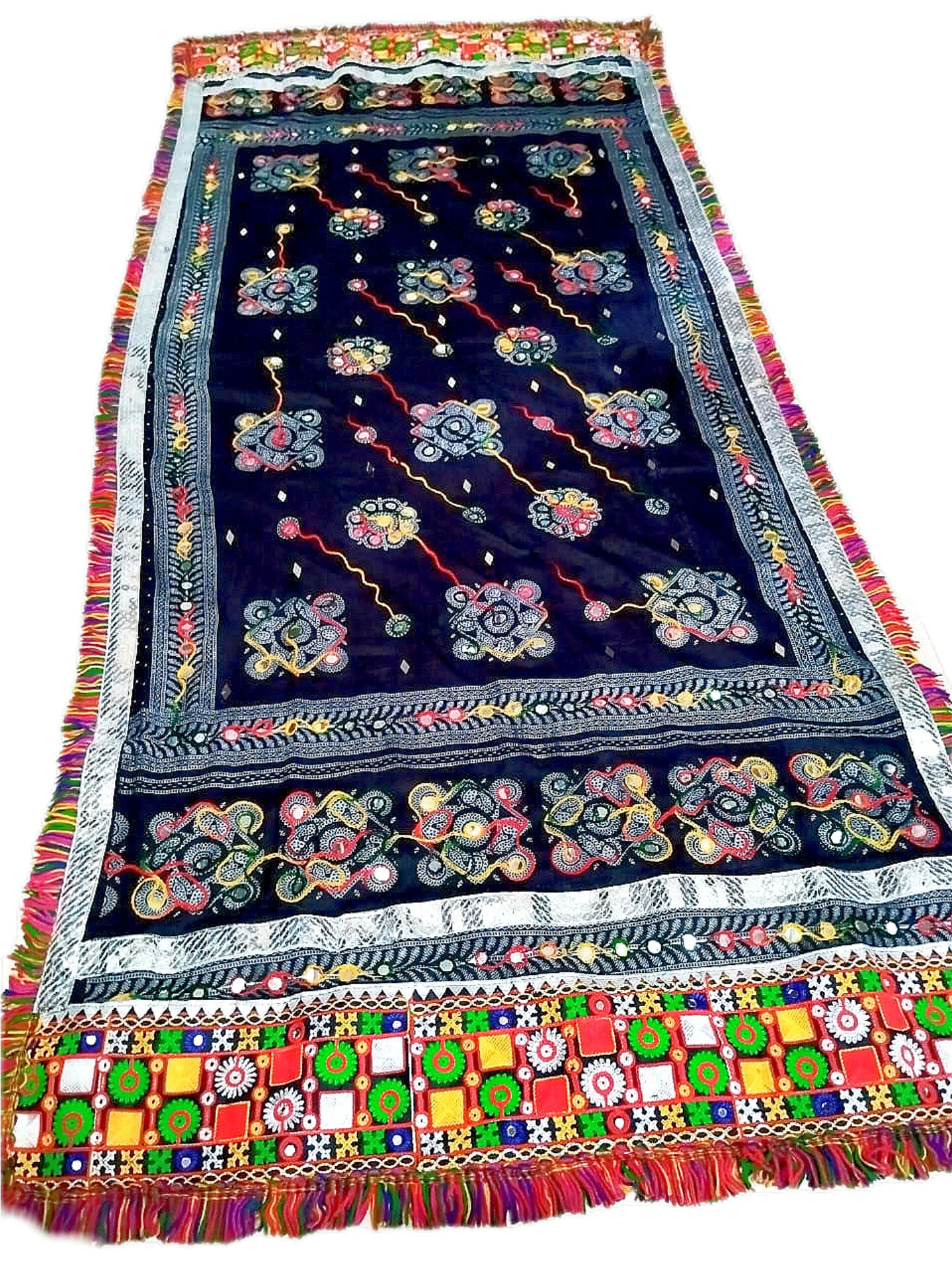 Black Dupattas with Classic Gujarati Embroidery Border