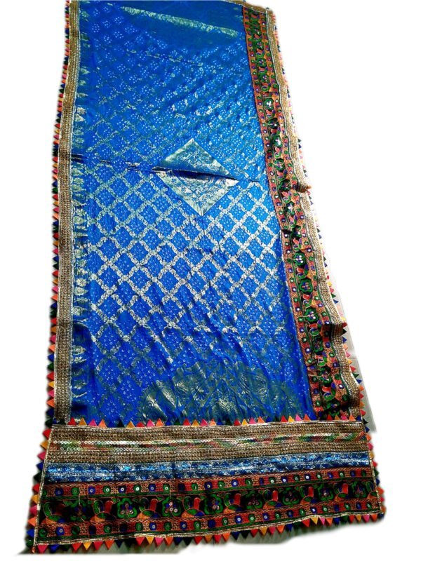 Blue Dupattas with Classic Gujarati Embroidery Border - Image 2