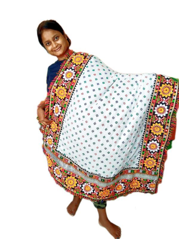 White Dupatta With Classic Gujarati Embroidery Border