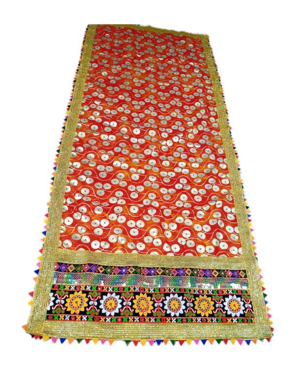 Pink/Orange/Purple Dupatta with Gujarati/Flower Border - Image 3
