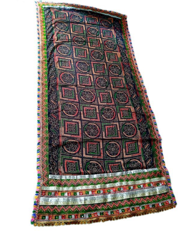 Black Dupattas with Classic Gujarati Embroidery Border - Image 2