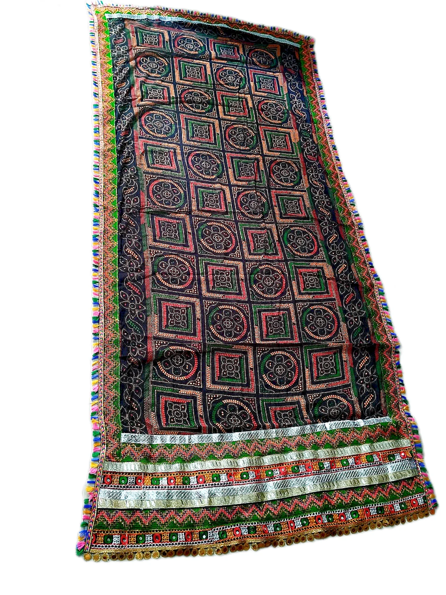 Black Dupattas with Classic Gujarati Embroidery Border - Image 2