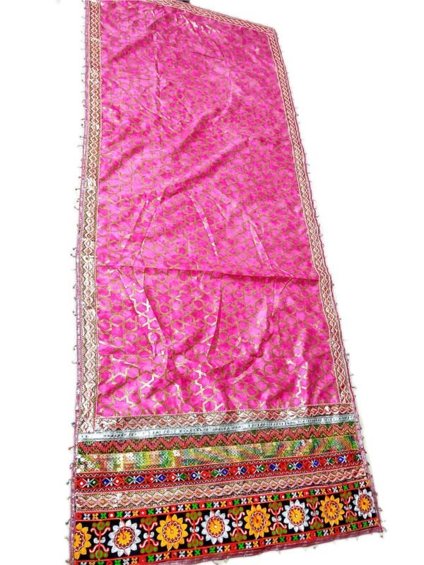 Pink/Orange/Purple Dupatta with Gujarati/Flower Border - Image 4