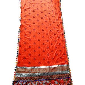 Orange Dupatta With Classic Gujarati Embroidery Border