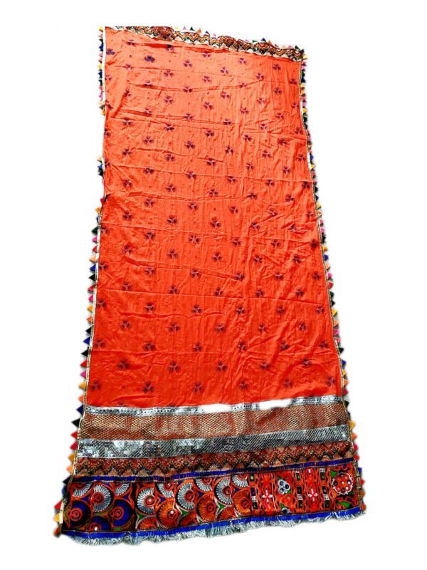 Orange Dupatta With Classic Gujarati Embroidery Border