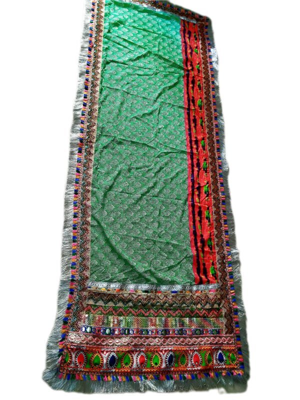 Green Dupatta With Classic Gujarati Embroidery Border