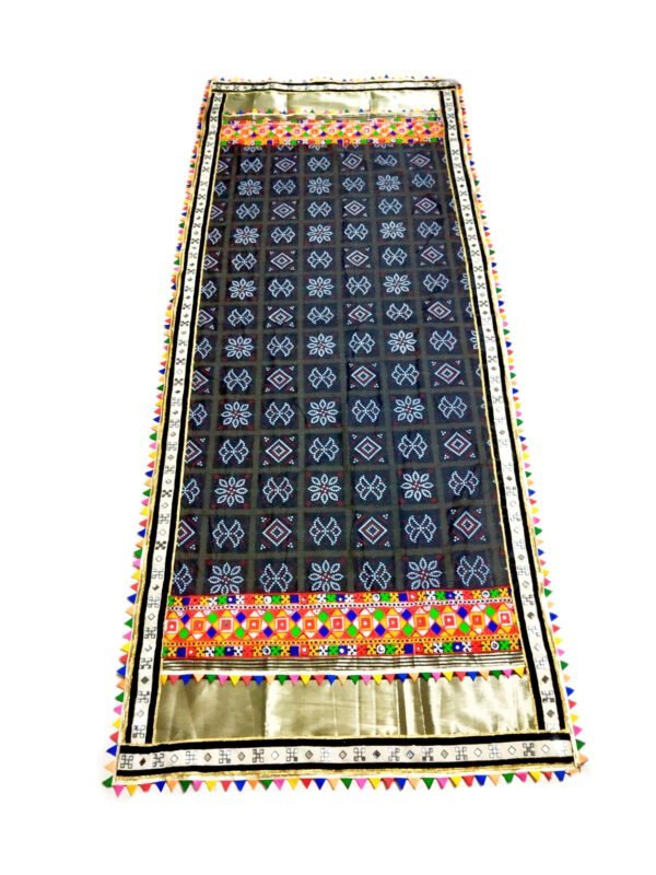 Black Dupattas with Classic Gujarati Embroidery Border - Image 3