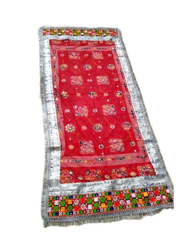 Red Dupatta With Classic Gujarati Embroidery Border