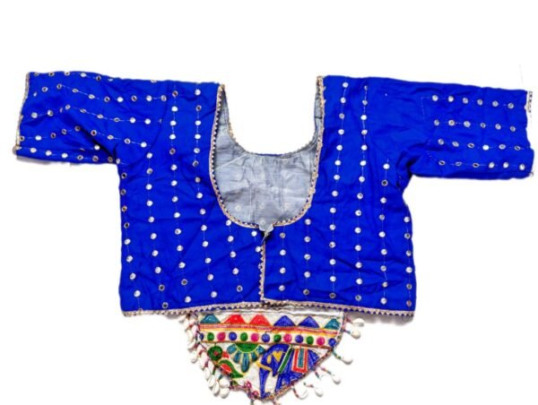 Blue Blouse with White Embroidery Work - Image 2