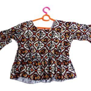 White Printed Kedia Style Blouse