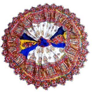 Short White, Blue, Yellow Chanyacholi with Gujarati Embroidery Border