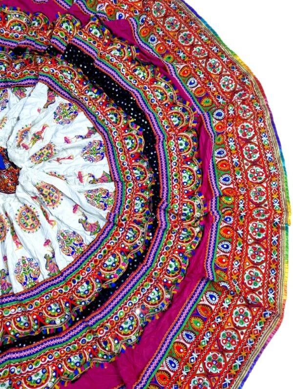 3 Layers White, Black and Pink Chanyacholi with Gujarati Embroidery Border - Image 3