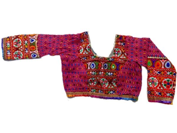 3 Layers White, Black and Pink Chanyacholi with Gujarati Embroidery Border - Image 4