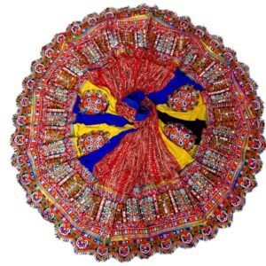 Red Chanyacholi with Yellow and Blue Layers and Gujarati Border