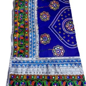 Blue Dupatta with Gujarati Embroidery Border