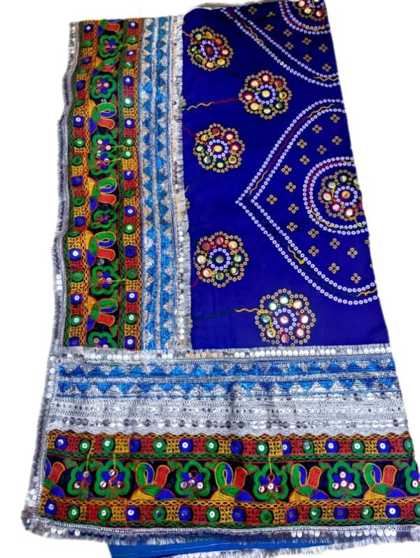 Blue Dupatta with Gujarati Embroidery Border