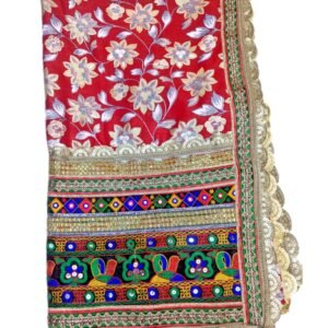 Red Dupatta with Gujarati Embroidery Border