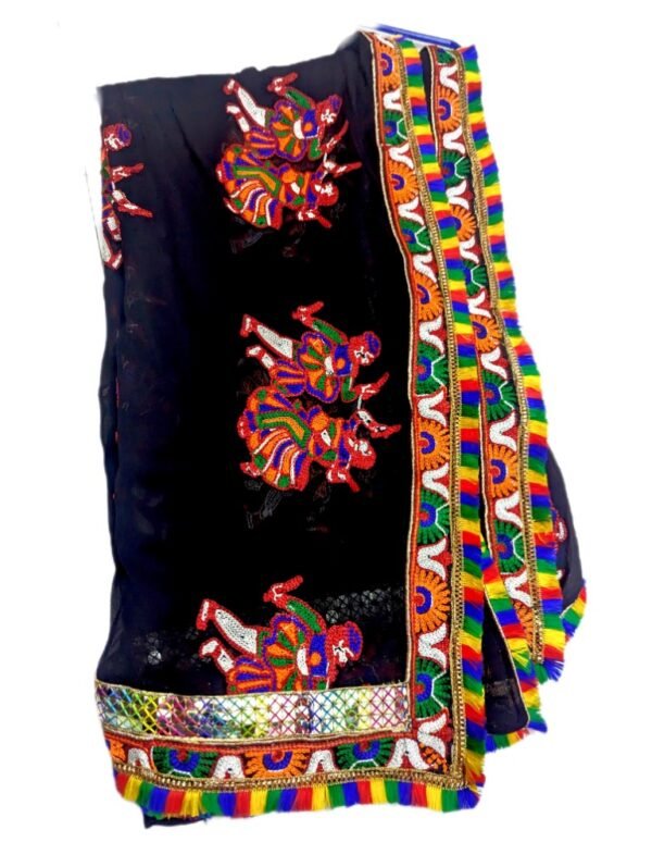 Black Dupatta with Embroidery and Border