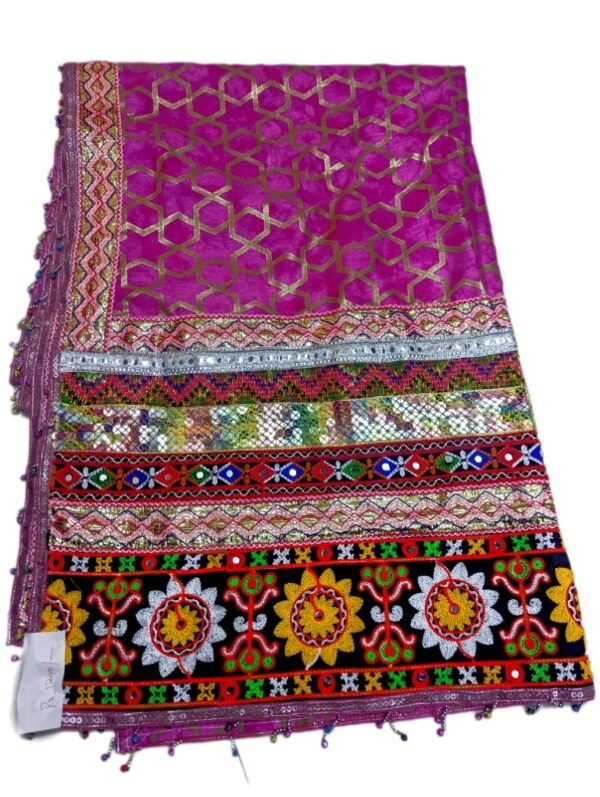 Purple Dupatta with Gujarati Embroidery Border
