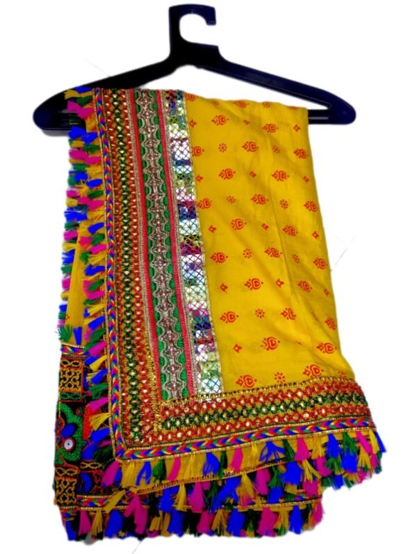 Yellow Dupatta with Gujarati Embroidery Border