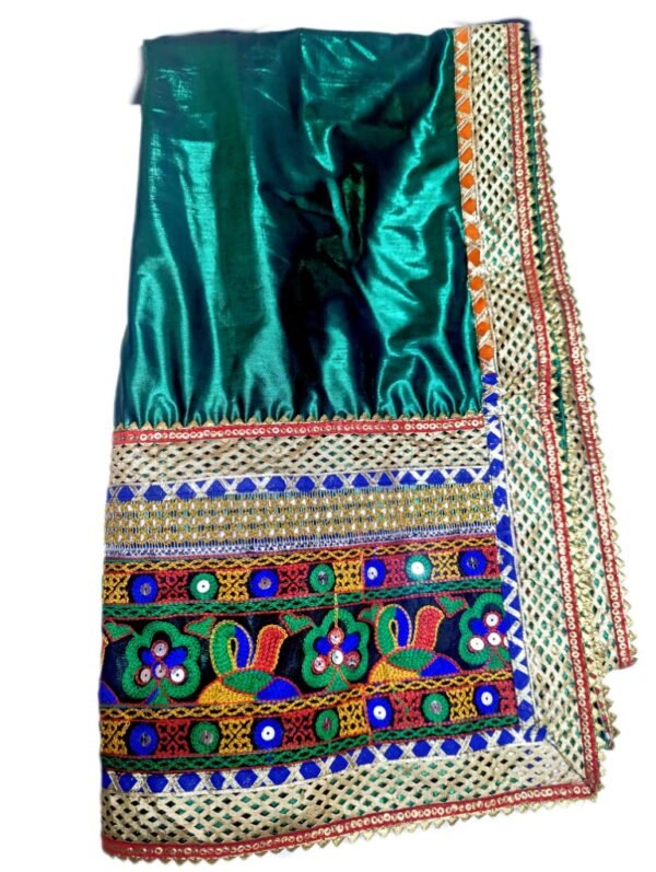 Shining Green Dupatta with Gujarati Embroidery Border