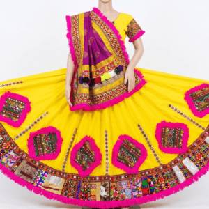 Yellow Chanyacholi With Pink Accent